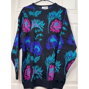 Floral Patterned Black Sweater